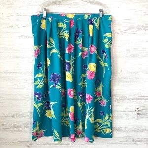 VINTAGE 80s Pleated Floral Grannycore Coastal Grandma Midi Skirt 22W